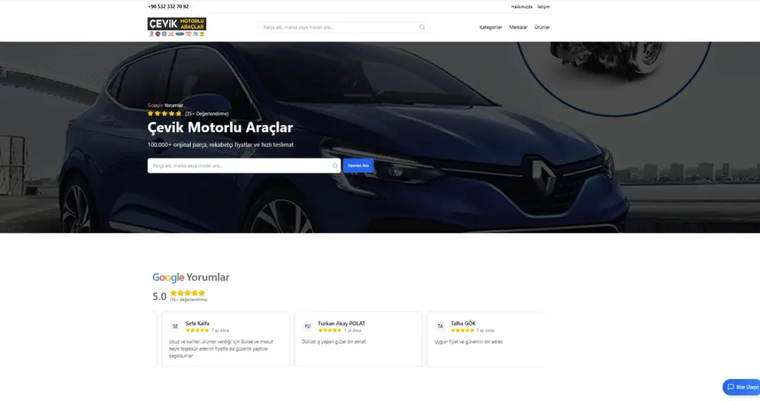 Çevik Motors web sitesi